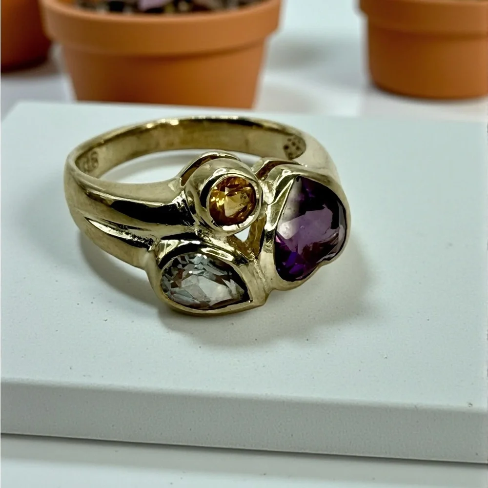 Sterling Silver Multi-Gemstone Ring – Amethyst, Citrine & Topaz – Size 6